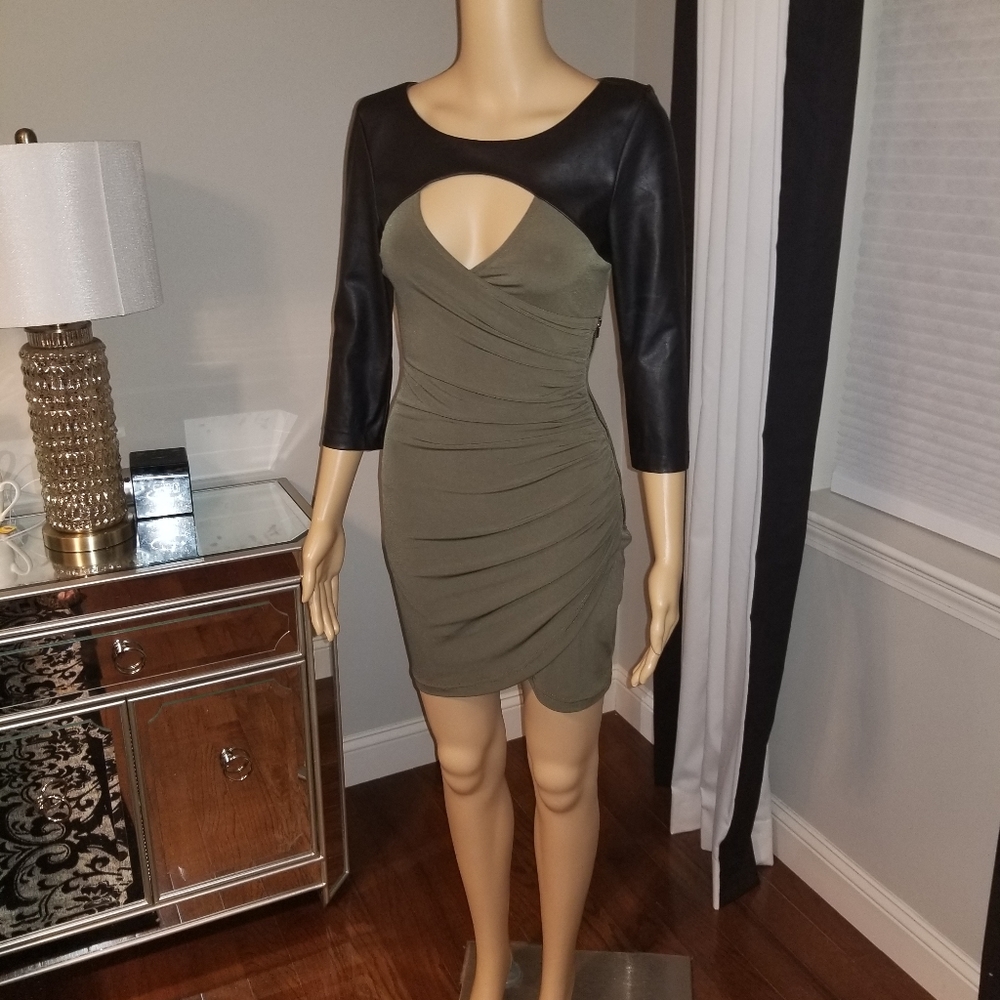 Faux leather wrap dress